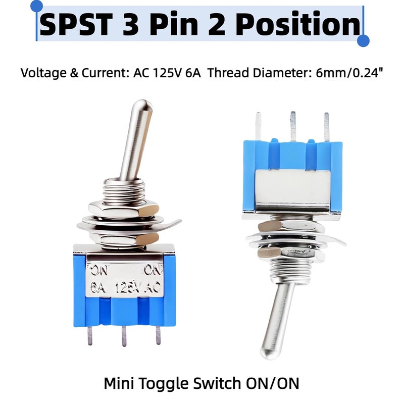 EGSCST 12PCS Mini Toggle Switch SPST 6A 125V Miniature ON/ON 3 Pin 2 Position Micro Rocker Switches 6 Amp 125 Volt MTS-102 - Image 3